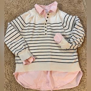 Elegant Striped Women's Sweater with Pink Accents